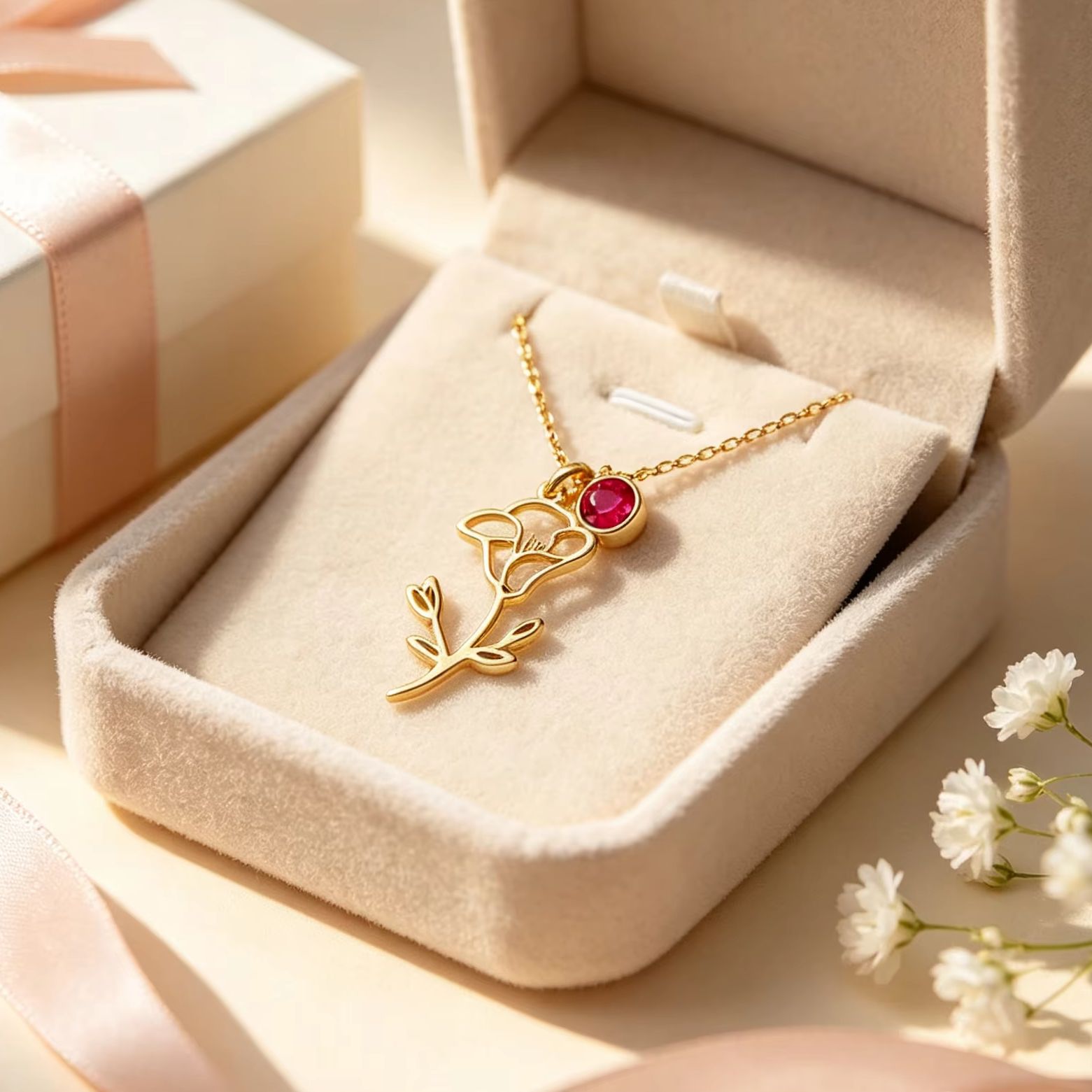 Birth Flower Necklace - Collier Pendentif en Acier Inoxydable Personnalisé